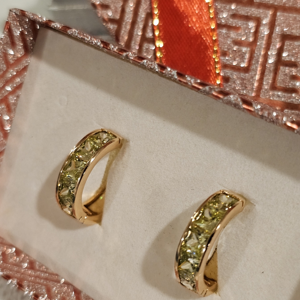 Peridot (CZ Simulated ) Hoop Earrings